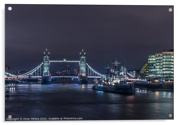 Tower Bridge and HMS Belfast at Night Acrylic by Hiran Perera