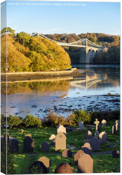 Menai Bridge from Church Island Anglesey Canvas Print by Pearl Bucknall