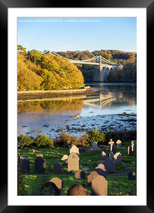 Menai Bridge from Church Island Anglesey Framed Mounted Print by Pearl Bucknall