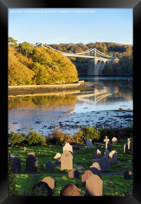 Menai Bridge from Church Island Anglesey Framed Print by Pearl Bucknall