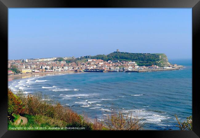 Glorious vista of Scarborough bay at low tide from the cliff gardens in North Yorkshire. Framed Print by john hill