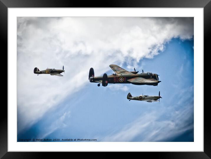 Battle of Britain Memorial Flight. Wellington, Spitfire and Hurricane. Framed Mounted Print by Peter Bolton
