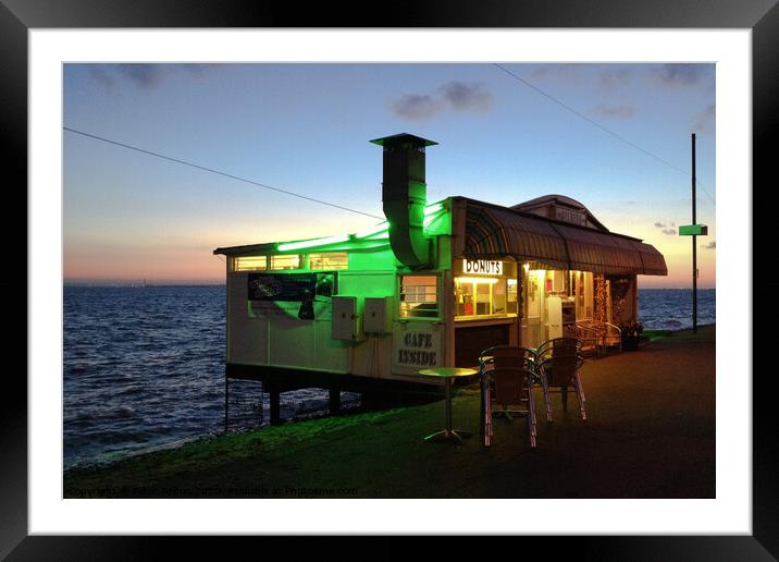 Seafront cafe in the evening at Westcliff on Sea, Essex, UK Framed Mounted Print by Peter Bolton