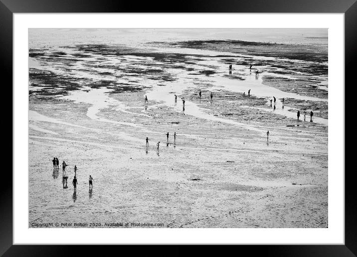 View of beach shot from above with people forming an abstract design. Framed Mounted Print by Peter Bolton