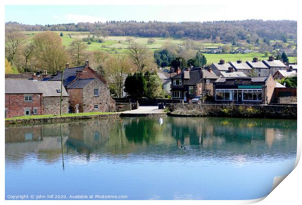 Village mill pond at Cromford in Derbyshire. Print by john hill