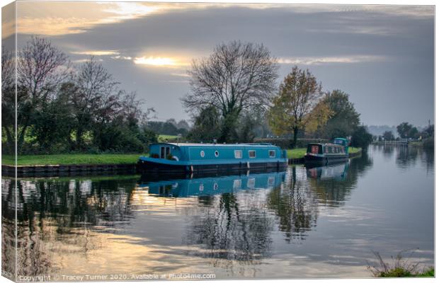 Barges on the Canal at Purton in Gloucestershire Canvas Print by Tracey Turner