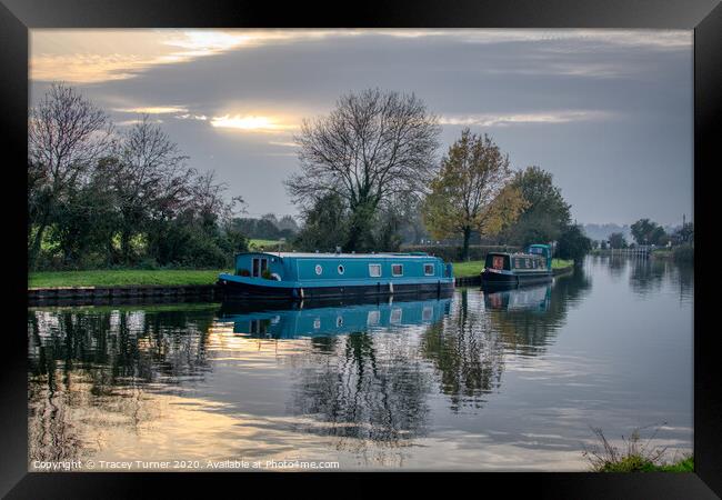 Barges on the Canal at Purton in Gloucestershire Framed Print by Tracey Turner