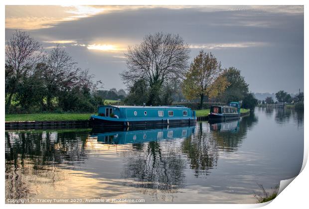 Barges on the Canal at Purton in Gloucestershire Print by Tracey Turner