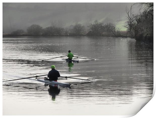 Rowing upstream on the River Dart Print by Elizabeth Chisholm