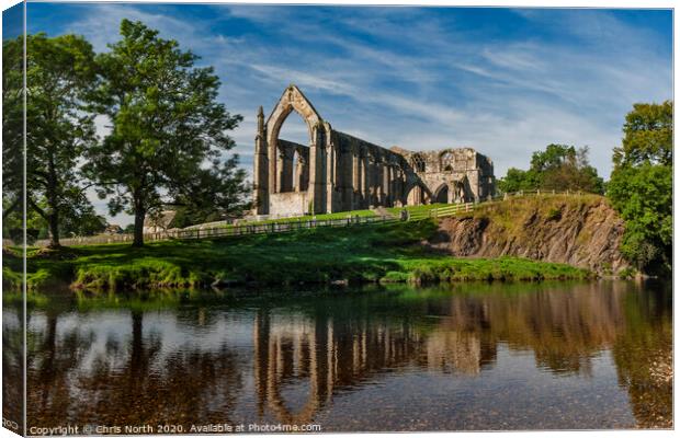 Bolton Abbey and the river Wharfe. Canvas Print by Chris North