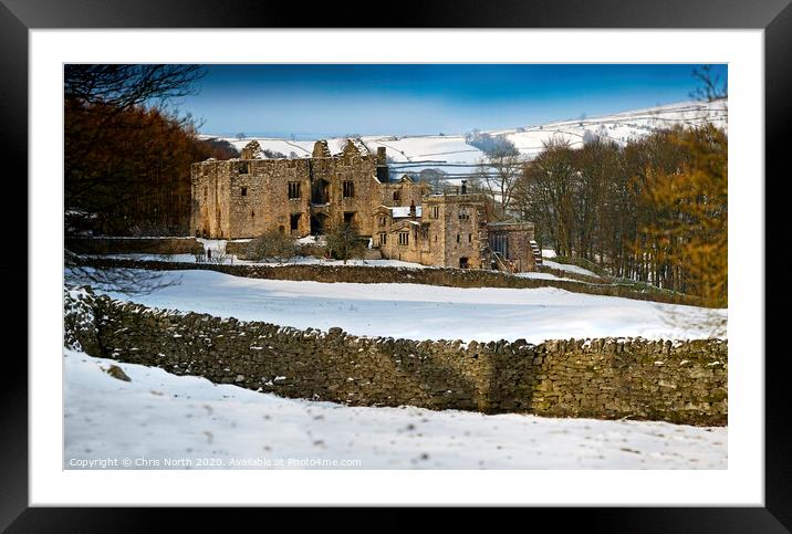 Barden Tower in winter. Framed Mounted Print by Chris North