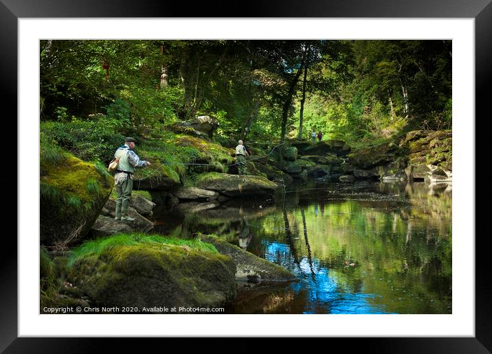Fly fishing, Bolton Abbey woods, Yorkshire. Framed Mounted Print by Chris North