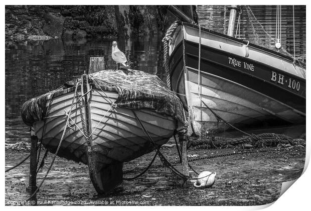 Boats at Low Tide, Brixham, Monochrome Print by Paul F Prestidge
