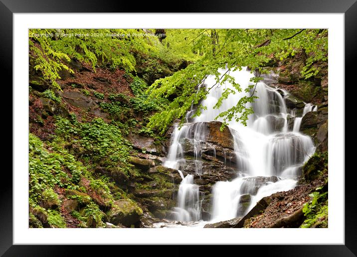 Powerful waterfall on the mountain river Carpathians in Ukraine. Framed Mounted Print by Sergii Petruk