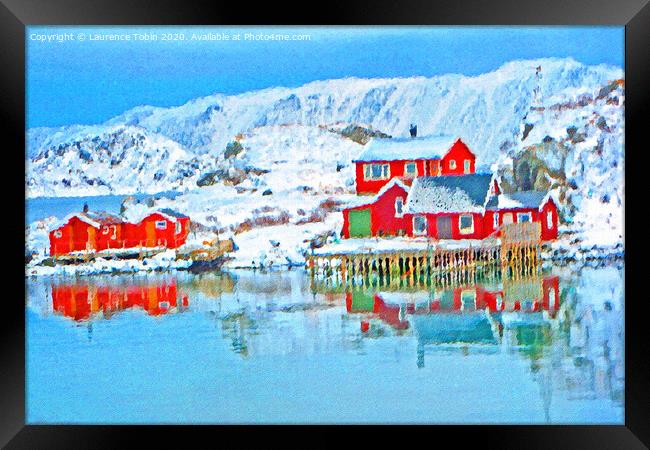 Norwegian Coastal Houses Framed Print by Laurence Tobin