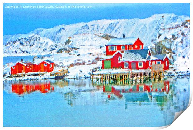 Norwegian Coastal Houses Print by Laurence Tobin