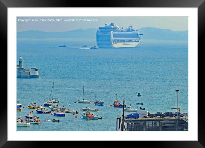 Cruise Liner off Guernsey, Channel Islands Framed Mounted Print by Laurence Tobin