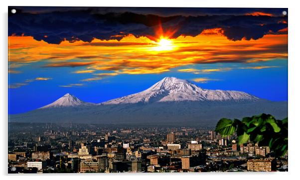 View of Mountain Ararat  Acrylic by Mikhail Pogosov