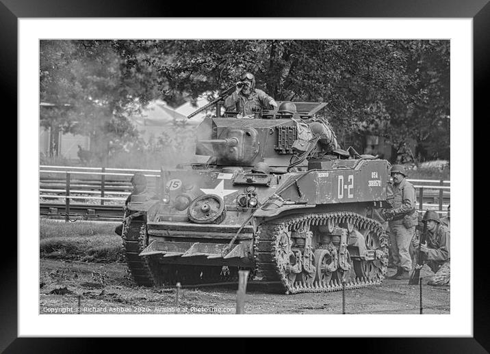 M3 Stuart tank in action at a reenactors military  Framed Mounted Print by Richard Ashbee