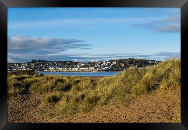Appledore through the sand dunes of Instow Framed Print by Tony Twyman