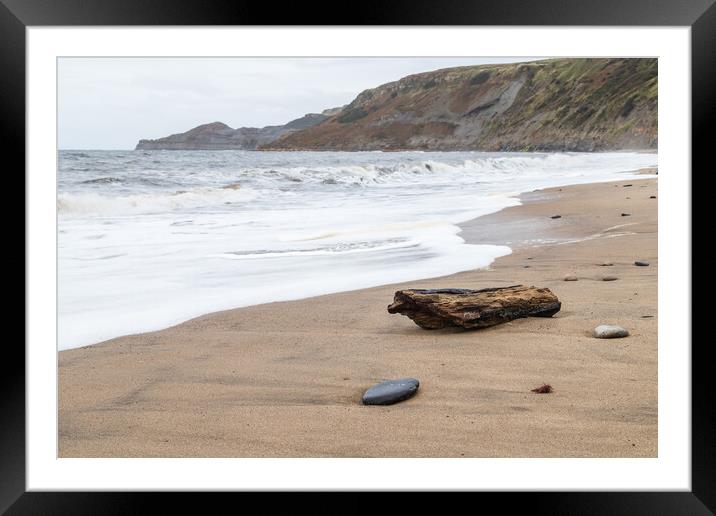 Driftwood on Runswick Bay beach Framed Mounted Print by Jason Wells