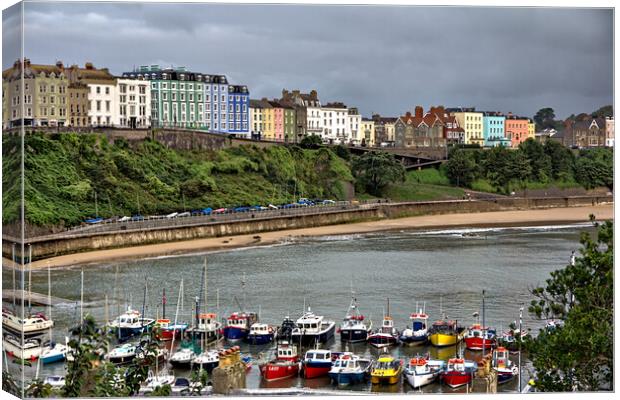 Tenby Across the Harbour and Beach Canvas Print by Jeremy Hayden
