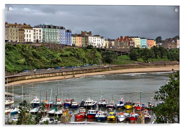 Tenby Across the Harbour and Beach Acrylic by Jeremy Hayden