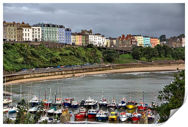 Tenby Across the Harbour and Beach Print by Jeremy Hayden