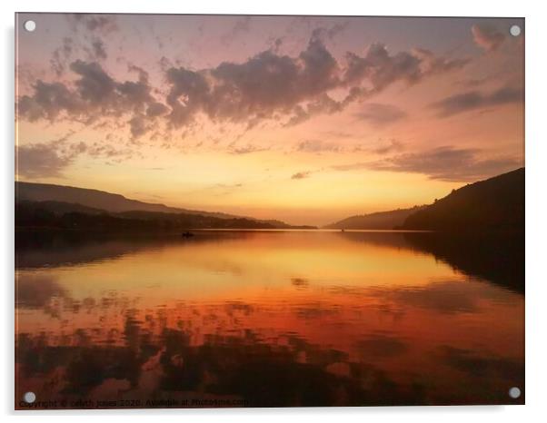 Padarn Lake sunset Acrylic by Cel Jones