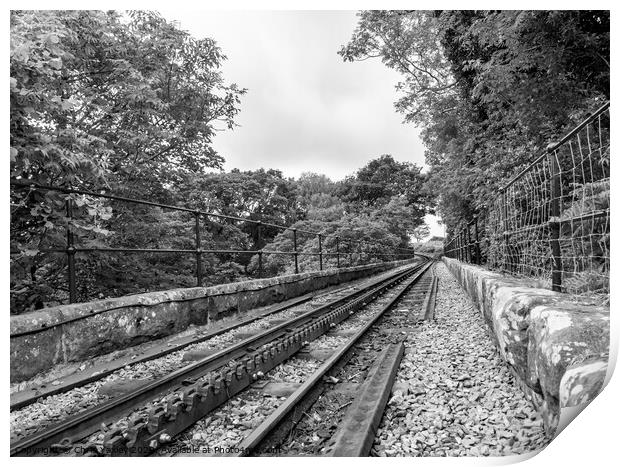 Mount Snowdon Railway, Llanberis, North Wales. The rack and pinion railway track running up Mount Snowdon Print by Chris Yaxley