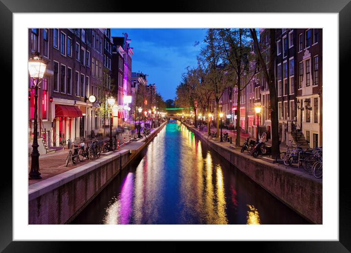Red Light District by Night in Amsterdam Framed Mounted Print by Artur Bogacki