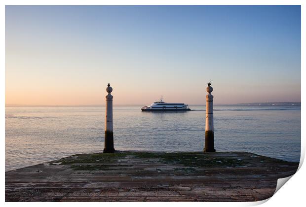 Columns Pier and Tagus River at Sunrise in Lisbon Print by Artur Bogacki