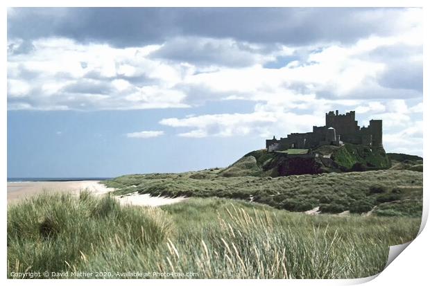 Bamburgh Castle and shoreline Print by David Mather