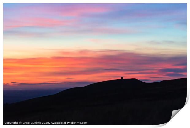 Colorful sunset over Rivington Pike Print by Craig Cunliffe