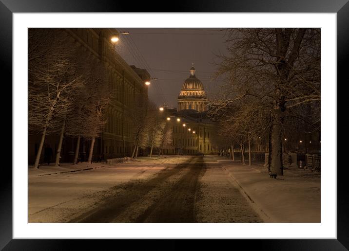 Predawn Snowfall in the City of Dostoevsky Framed Mounted Print by David Bokuchava