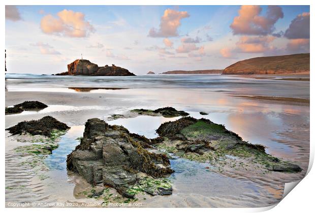 Across the beach (Perranporth) Print by Andrew Ray