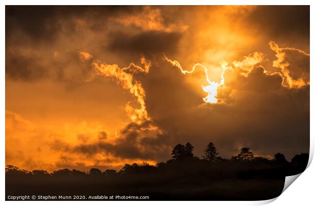 Sunset sky over New Forest National Park  Print by Stephen Munn