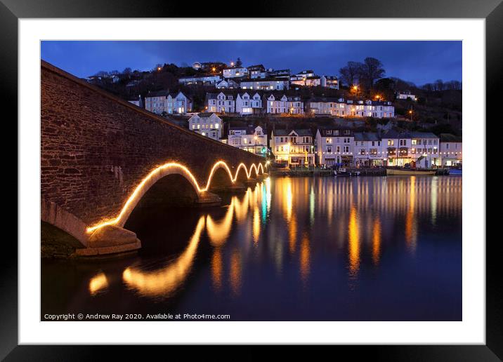 Looe Bridge at twilight Framed Mounted Print by Andrew Ray