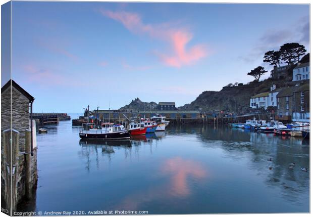 Boats at sunset (Polperro) Canvas Print by Andrew Ray