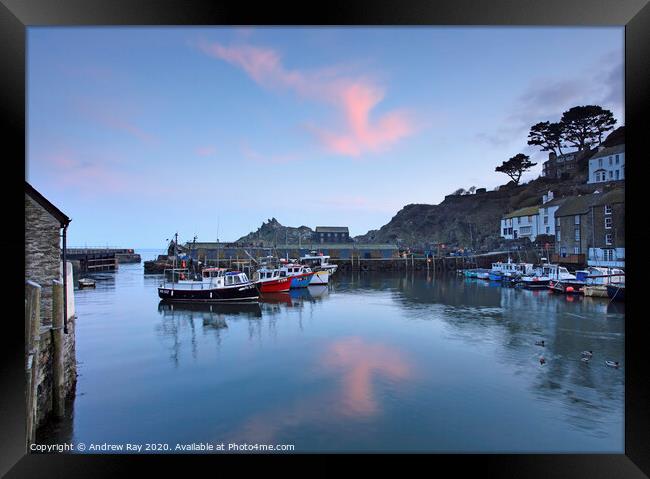 Boats at sunset (Polperro) Framed Print by Andrew Ray
