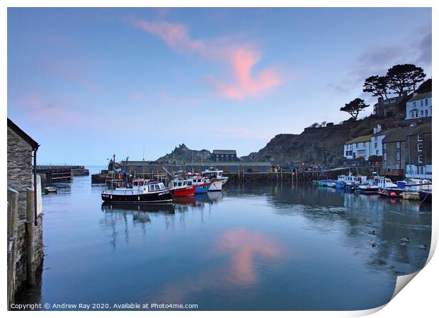 Boats at sunset (Polperro) Print by Andrew Ray