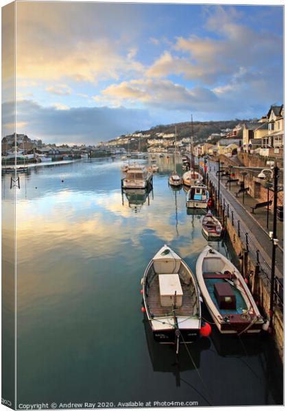 Reflections of sunrise (Looe) Canvas Print by Andrew Ray