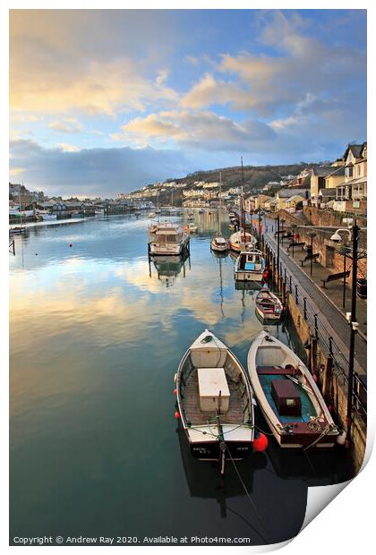 Reflections of sunrise (Looe) Print by Andrew Ray