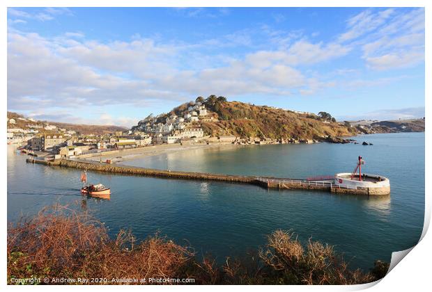 Boat departing Looe Print by Andrew Ray