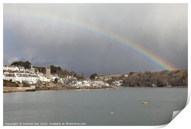 Rainbow over Fowey Print by Andrew Ray