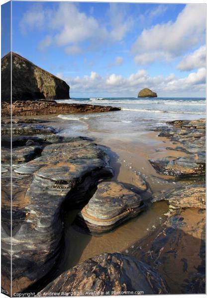 Rocky shore (Trebarwith Strand) Canvas Print by Andrew Ray