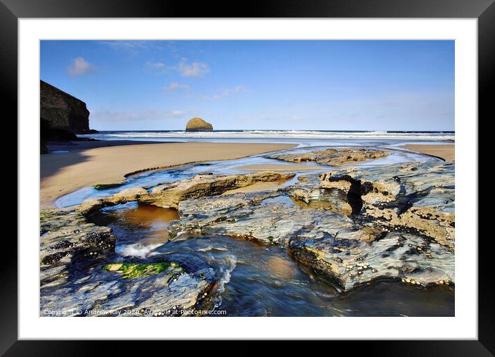 Trebarwith at low tide Framed Mounted Print by Andrew Ray