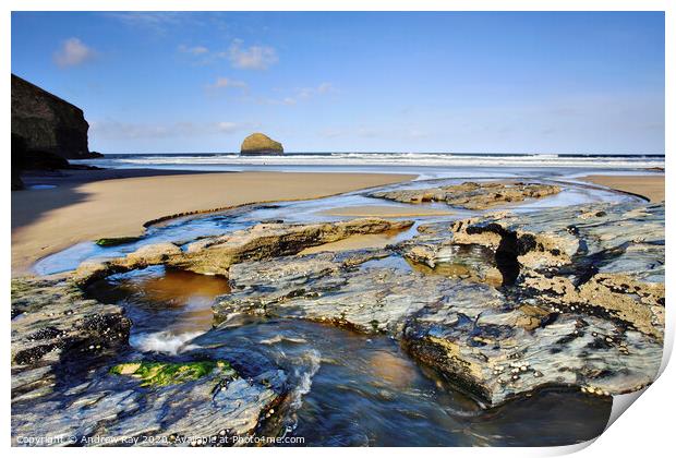 Trebarwith at low tide Print by Andrew Ray