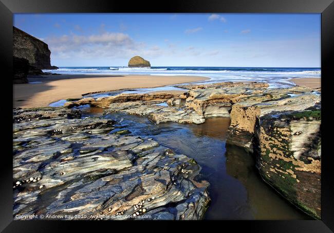 Low tide at Trebarwith Strand Framed Print by Andrew Ray