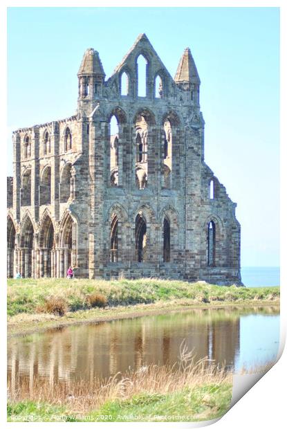 Whitby Abbey Ruins and reflection Print by Fiona Williams